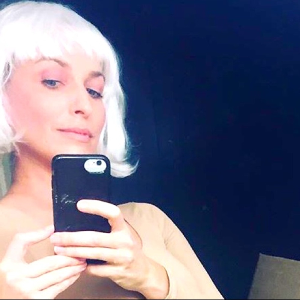 Pink and white costume wigs with wig cap